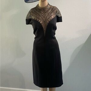 Tadashi Shoji Black Dress with Gold Detailing